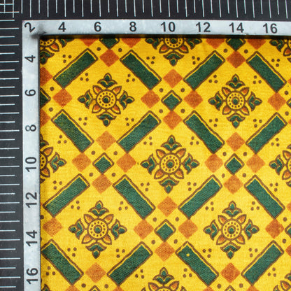 Tuscany Yellow And Sacramento Green Traditional Pattern Ajrakh Screen Print Natural Dye Mashru Silk Fabric