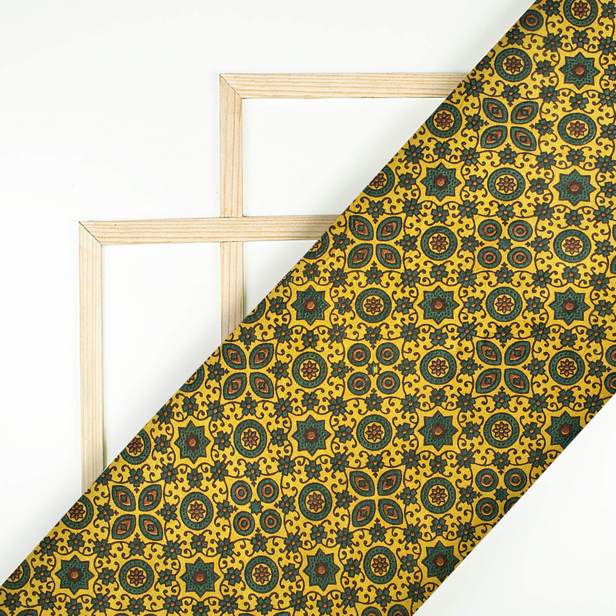 Yellow - Mashru Silk Natural Dyed Block Print Ajrakh Fabric 14