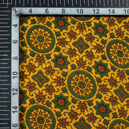 Goldenrod Yellow And Green Traditional Pattern Ajrakh Screen Print Viscose Modal Satin Fabric