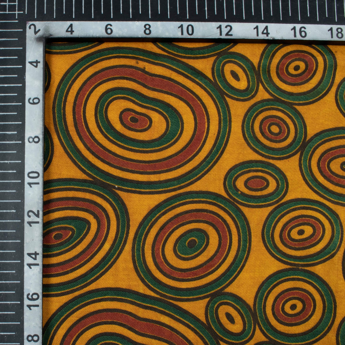 Dijon Yellow And Green Geometric Pattern Ajrakh Screen Print Viscose Modal Satin Fabric