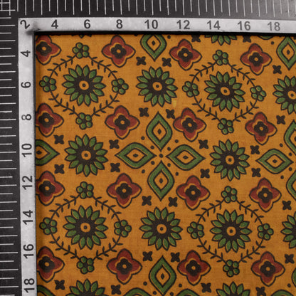 Dijon Yellow And Maroon Traditional Pattern Ajrakh Screen Print Viscose Modal Satin Fabric