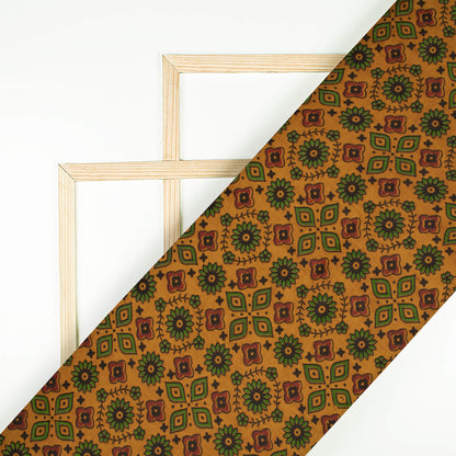 Dijon Yellow And Maroon Traditional Pattern Ajrakh Screen Print Viscose Modal Satin Fabric