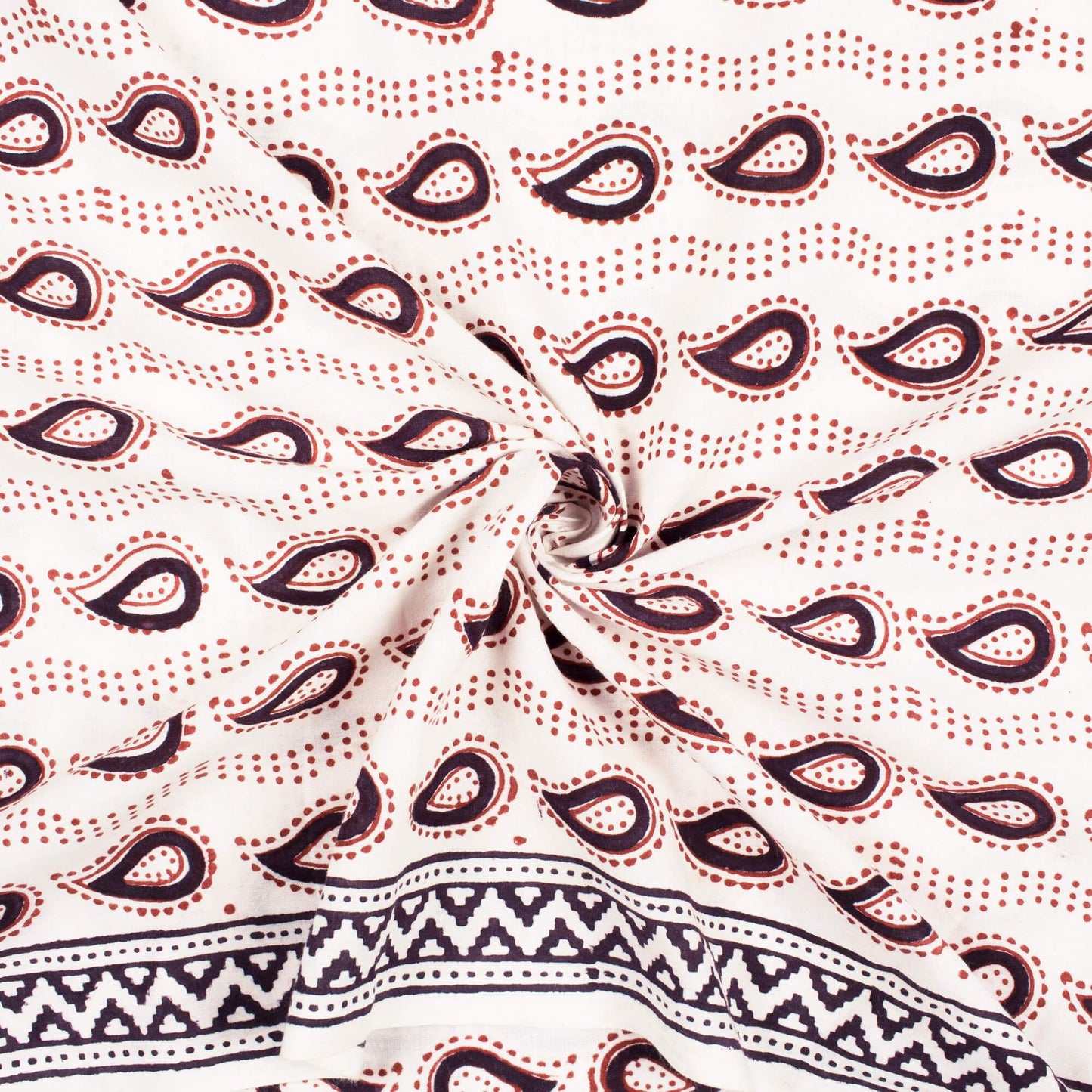 Off White And Maroon Paisley Pattern Bagh Print Handblock Natural Dye Cotton Fabric