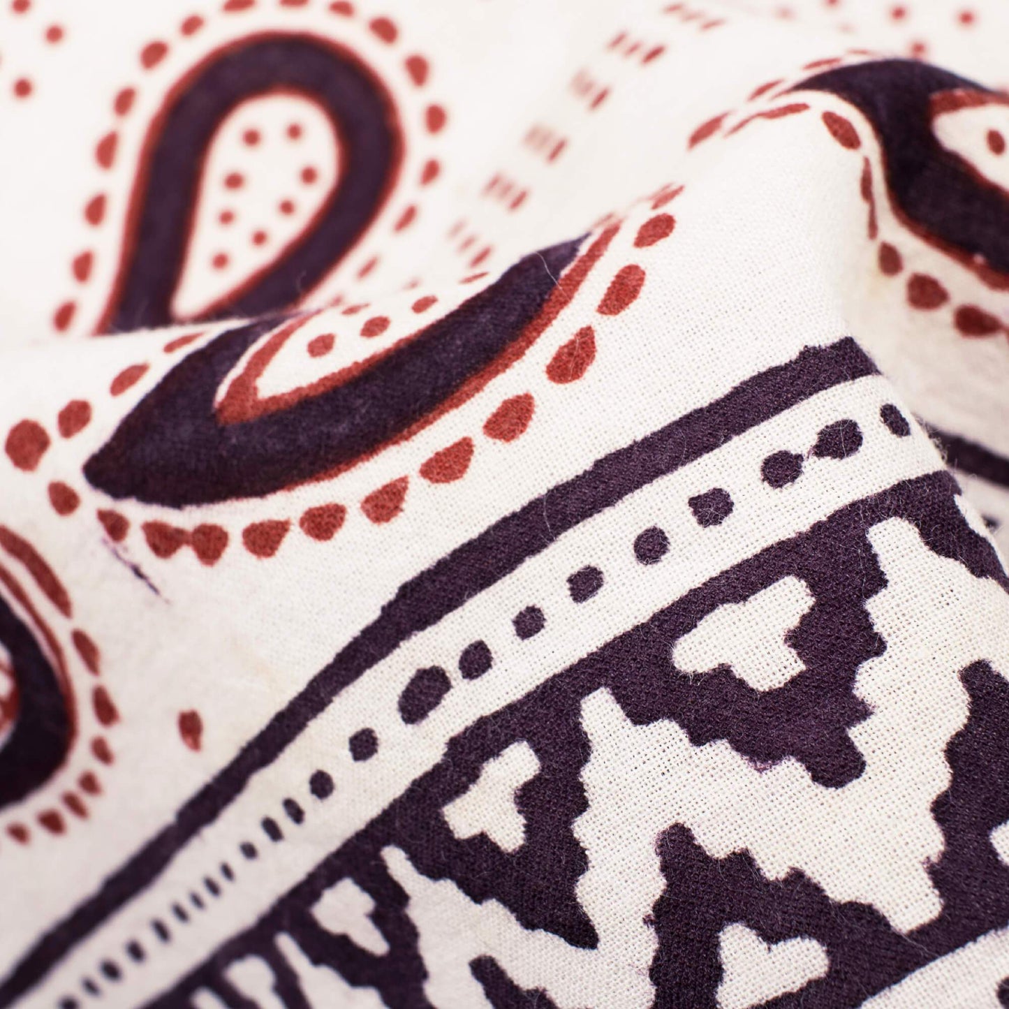 Off White And Maroon Paisley Pattern Bagh Print Handblock Natural Dye Cotton Fabric