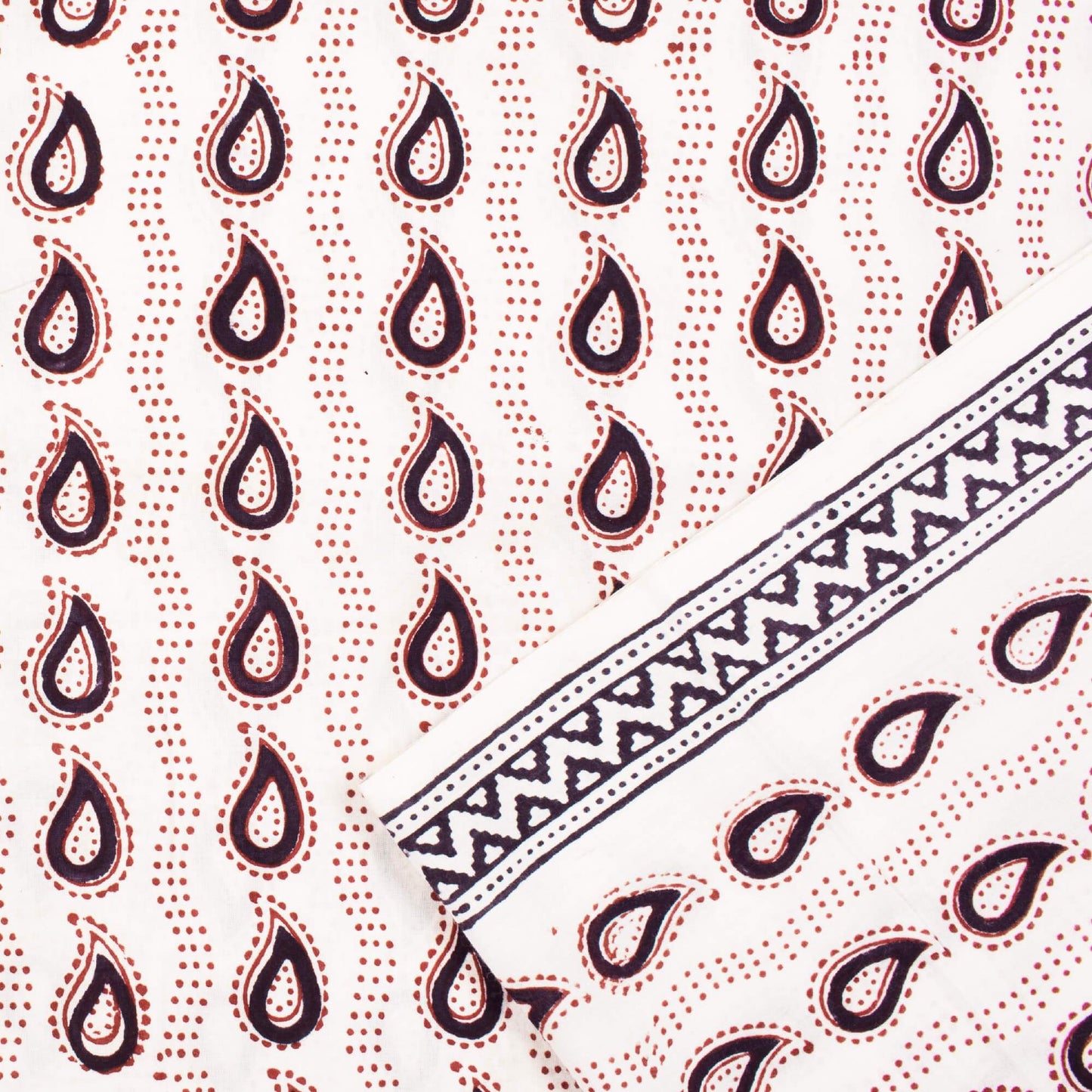 Off White And Maroon Paisley Pattern Bagh Print Handblock Natural Dye Cotton Fabric