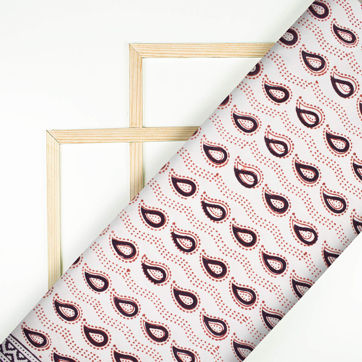 Off White And Maroon Paisley Pattern Bagh Print Handblock Natural Dye Cotton Fabric