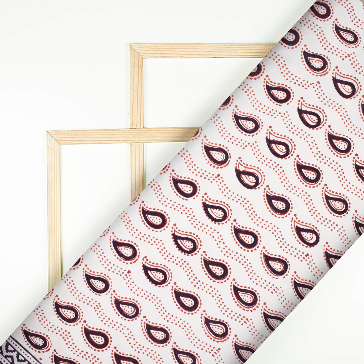 Off White And Maroon Paisley Pattern Bagh Print Handblock Natural Dye Cotton Fabric