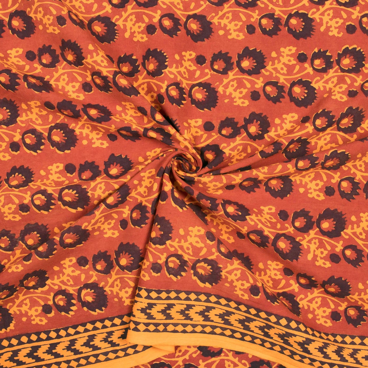Dull Red And Yellow Floral Pattern Bagh Print Handblock Natural Dye Cotton Fabric