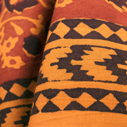 Dull Red And Yellow Floral Pattern Bagh Print Handblock Natural Dye Cotton Fabric