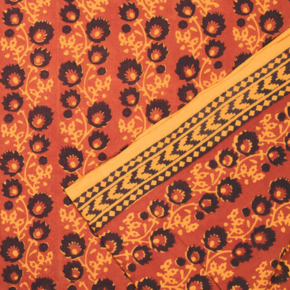 Dull Red And Yellow Floral Pattern Bagh Print Handblock Natural Dye Cotton Fabric