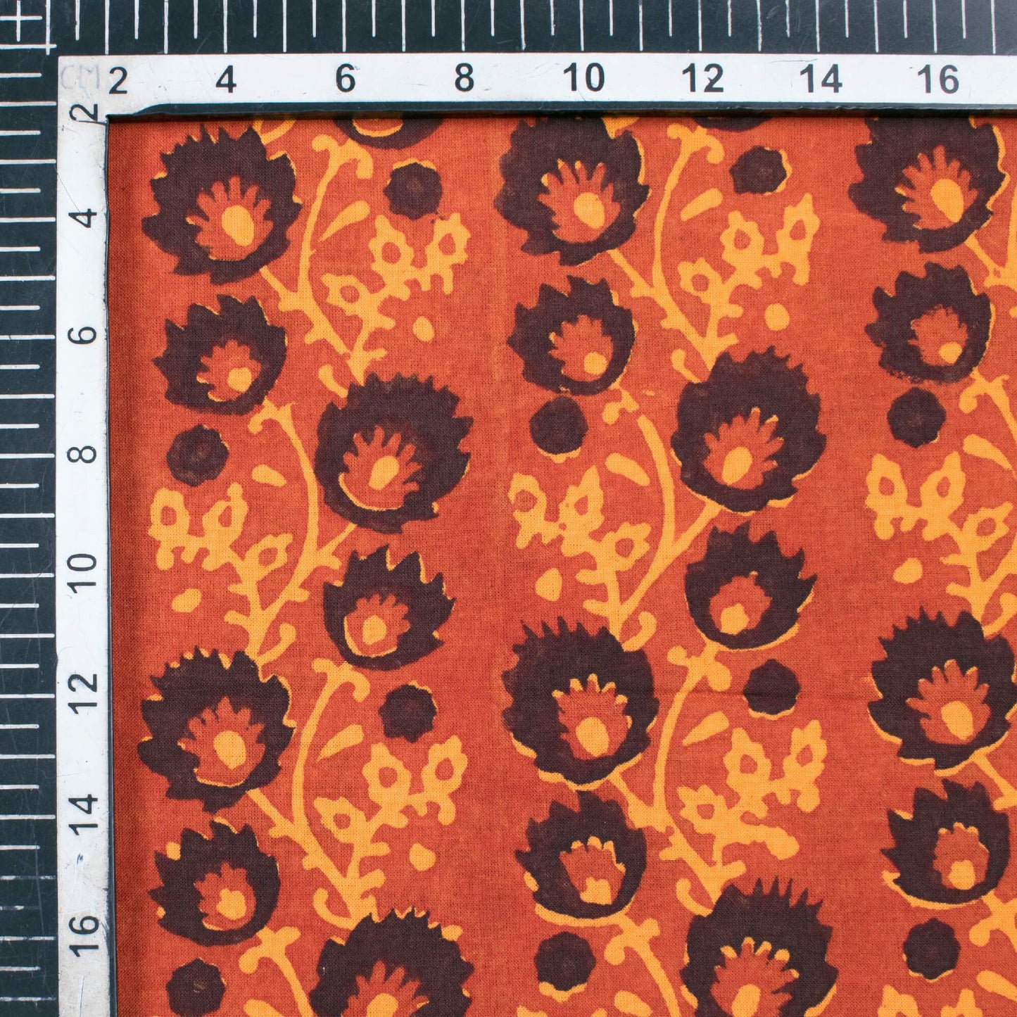 Dull Red And Yellow Floral Pattern Bagh Print Handblock Natural Dye Cotton Fabric