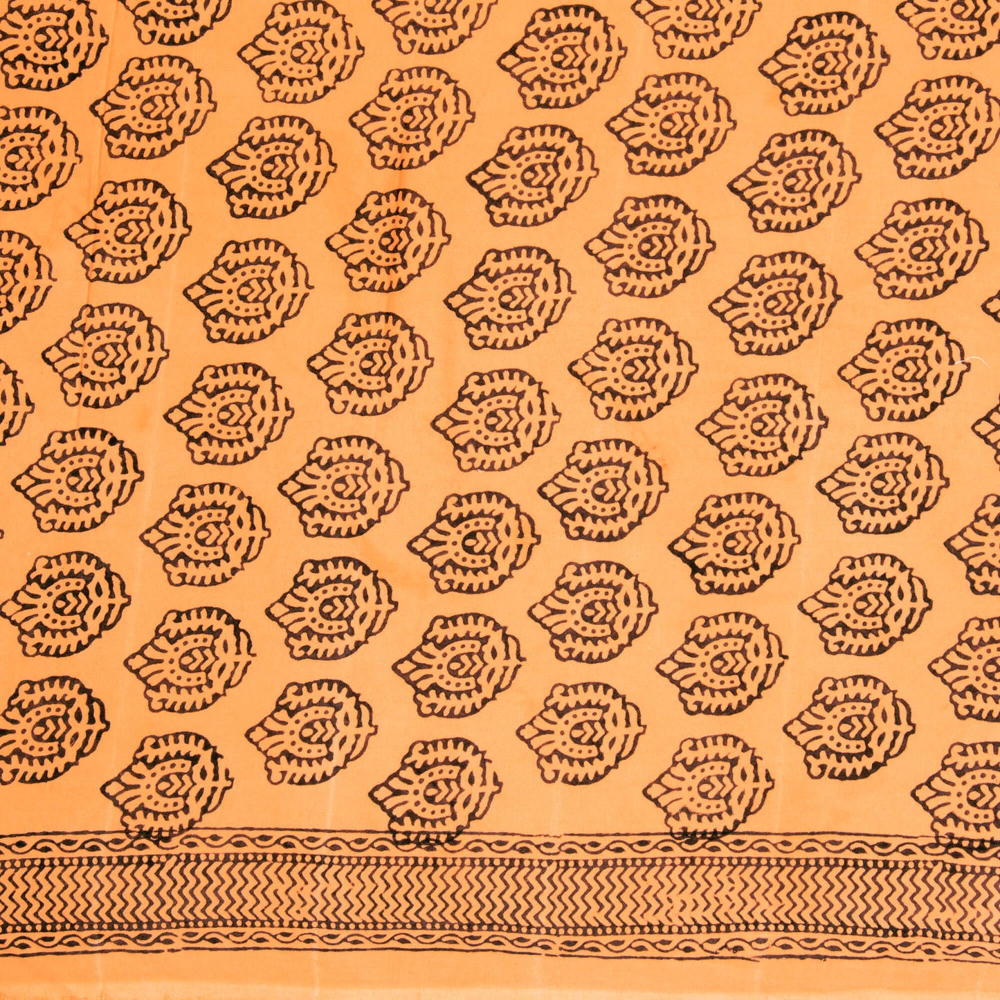 Apricot Orange And Black Booti Pattern Bagh Print Handblock Natural Dye Rayon Fabric
