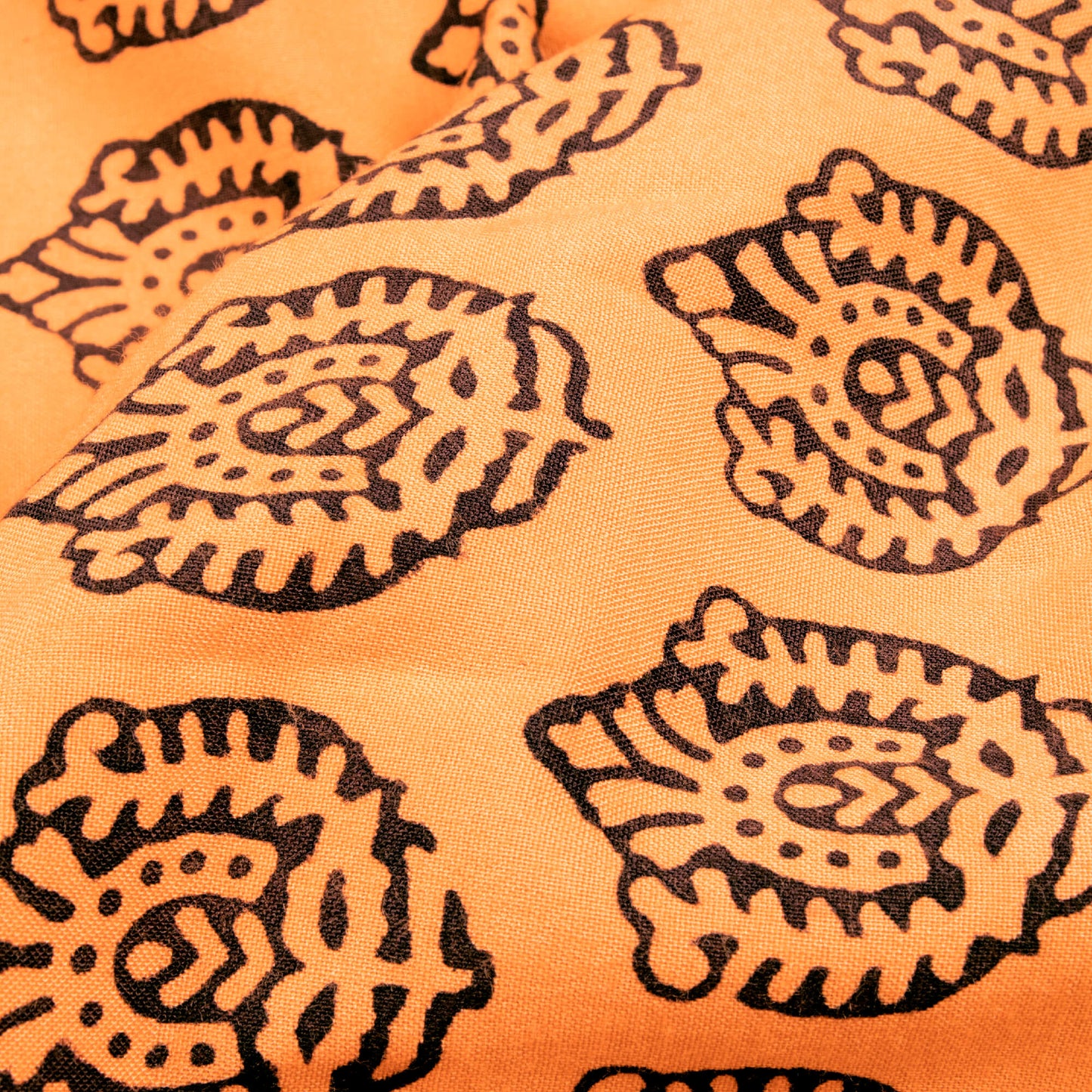 Apricot Orange And Black Booti Pattern Bagh Print Handblock Natural Dye Rayon Fabric