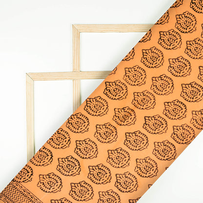 Apricot Orange And Black Booti Pattern Bagh Print Handblock Natural Dye Rayon Fabric