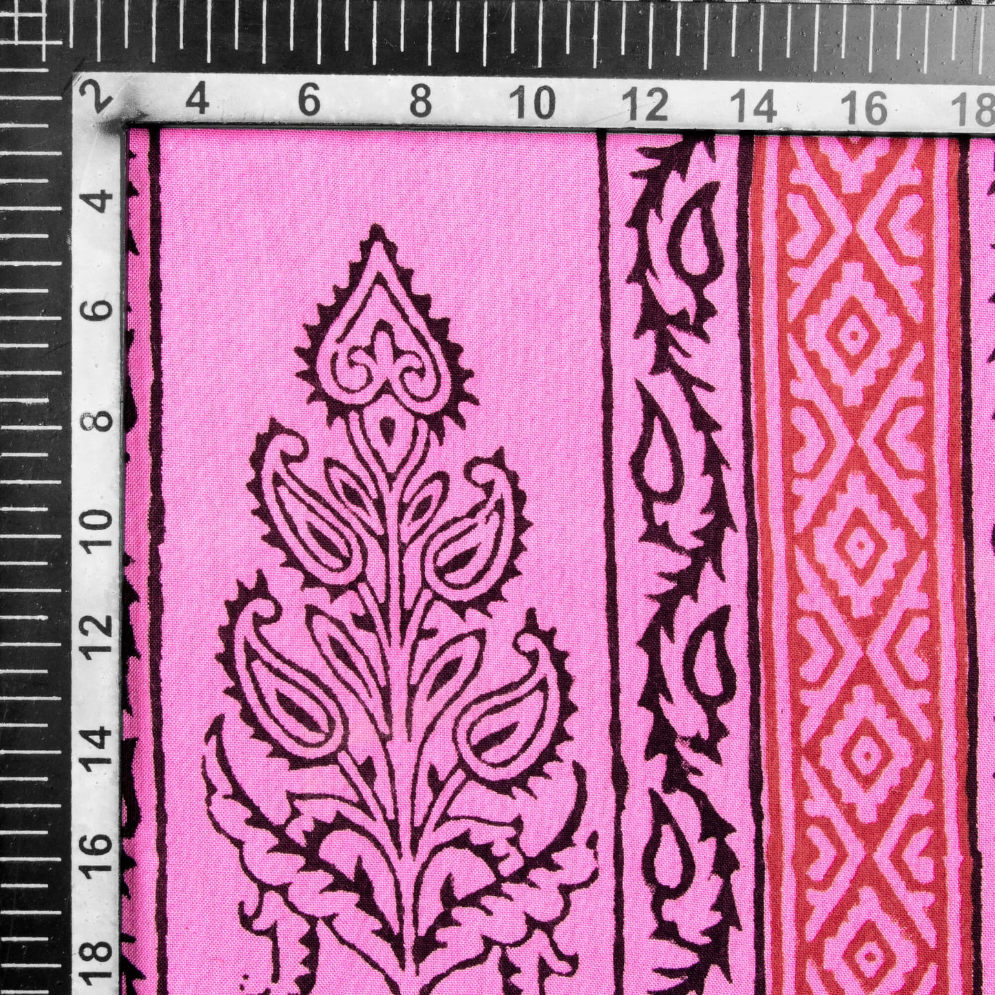 Taffy Pink And Black Floral Pattern Bagh Print Handblock Natural Dye Rayon Fabric