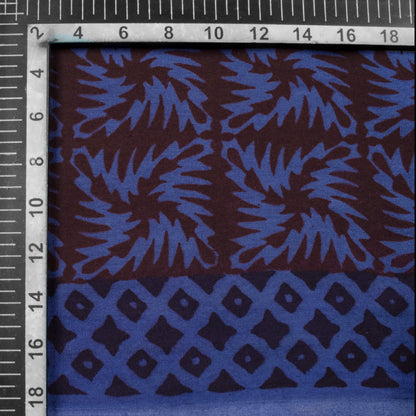 Yale Blue And Dark Purple Geometric Pattern Bagh Print Handblock Natural Dye Rayon Fabric