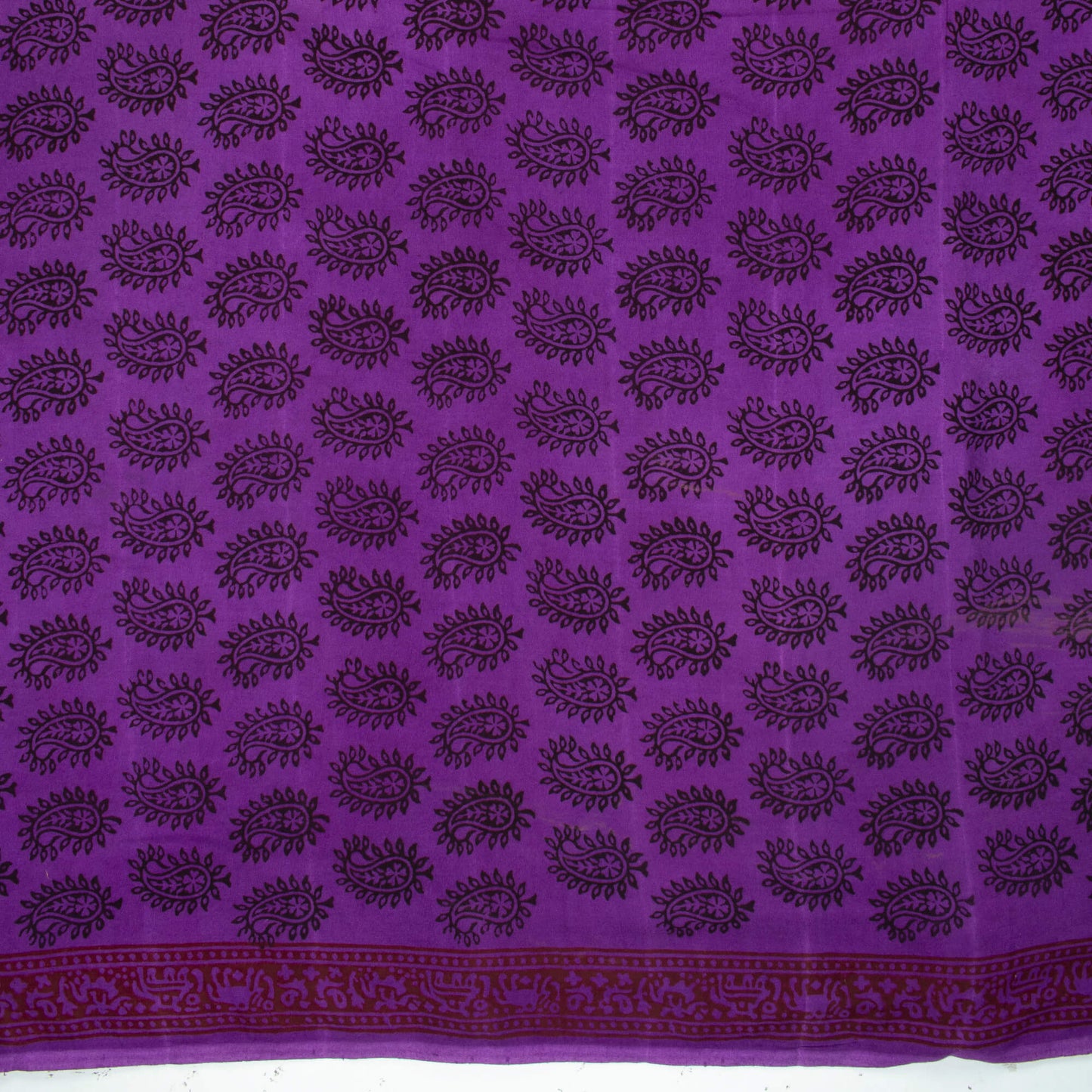 Grape Purple And Black Paisely Pattern Bagh Print Handblock Natural Dye Rayon Fabric