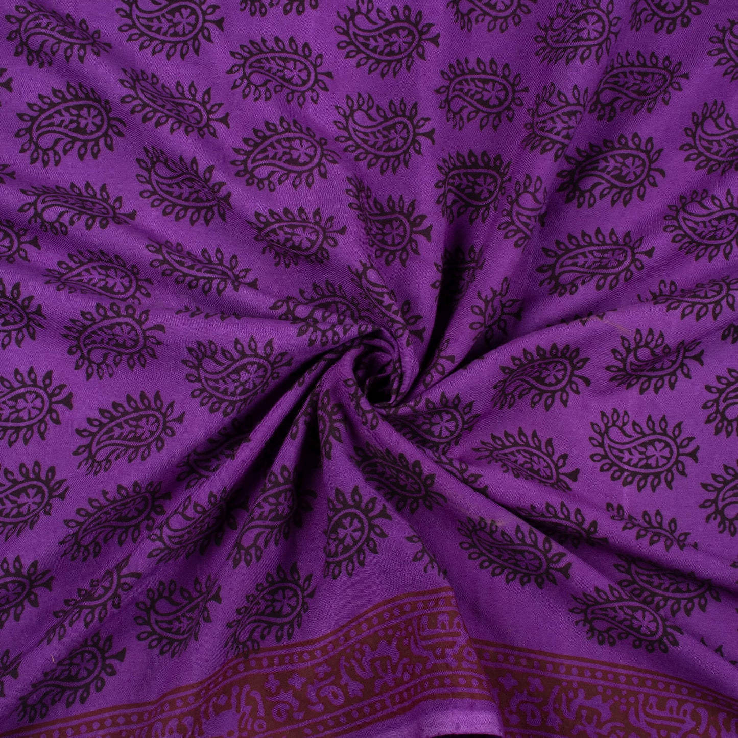 Grape Purple And Black Paisely Pattern Bagh Print Handblock Natural Dye Rayon Fabric