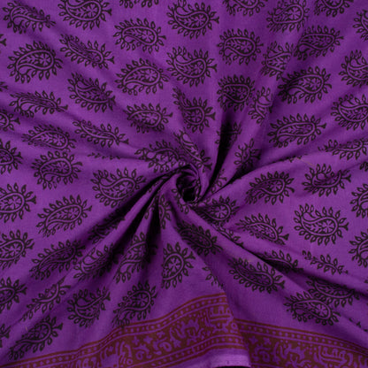 Grape Purple And Black Paisely Pattern Bagh Print Handblock Natural Dye Rayon Fabric