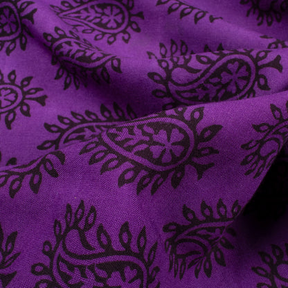 Grape Purple And Black Paisely Pattern Bagh Print Handblock Natural Dye Rayon Fabric