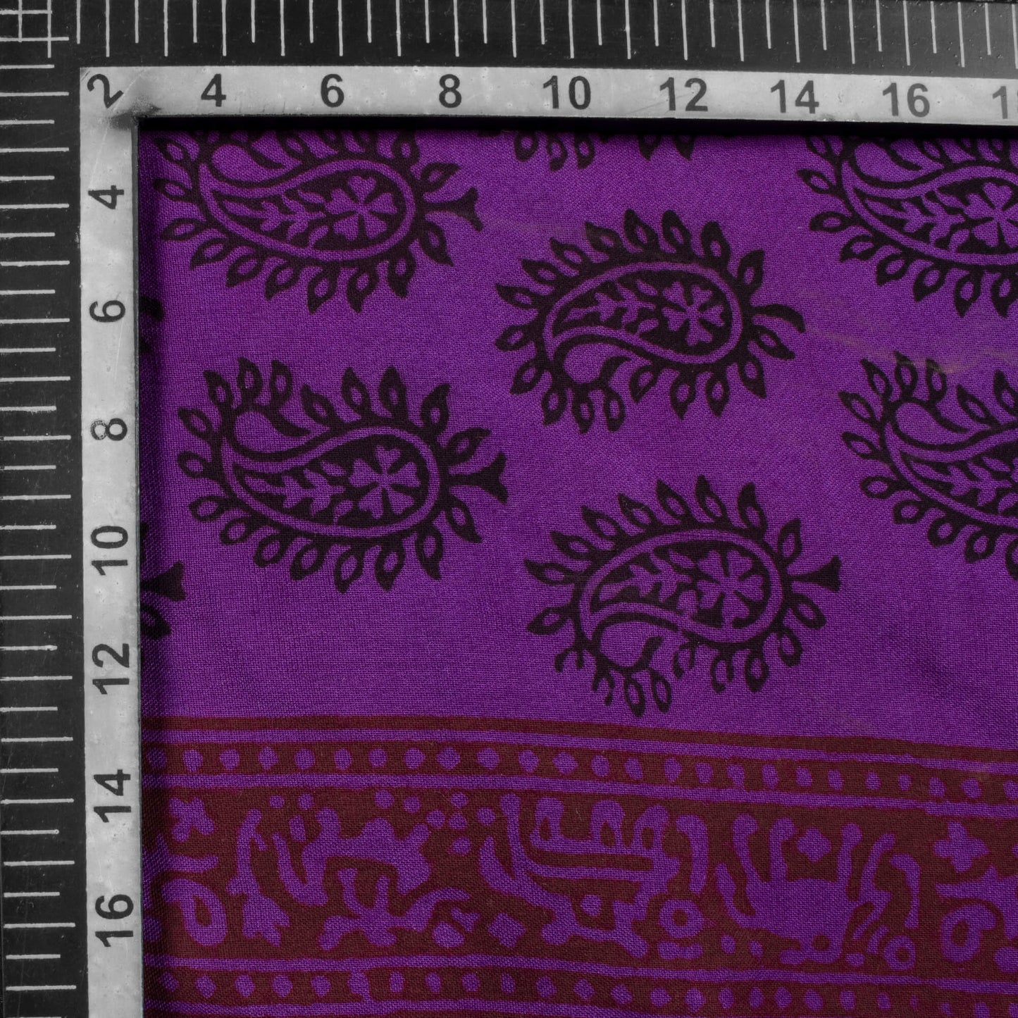 Grape Purple And Black Paisely Pattern Bagh Print Handblock Natural Dye Rayon Fabric