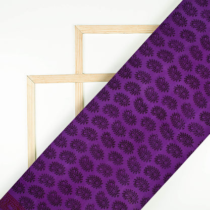 Grape Purple And Black Paisely Pattern Bagh Print Handblock Natural Dye Rayon Fabric