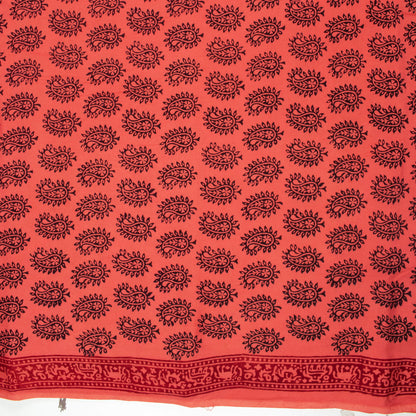 Indian Red And Black Paisely Pattern Bagh Print Handblock Natural Dye Rayon Fabric