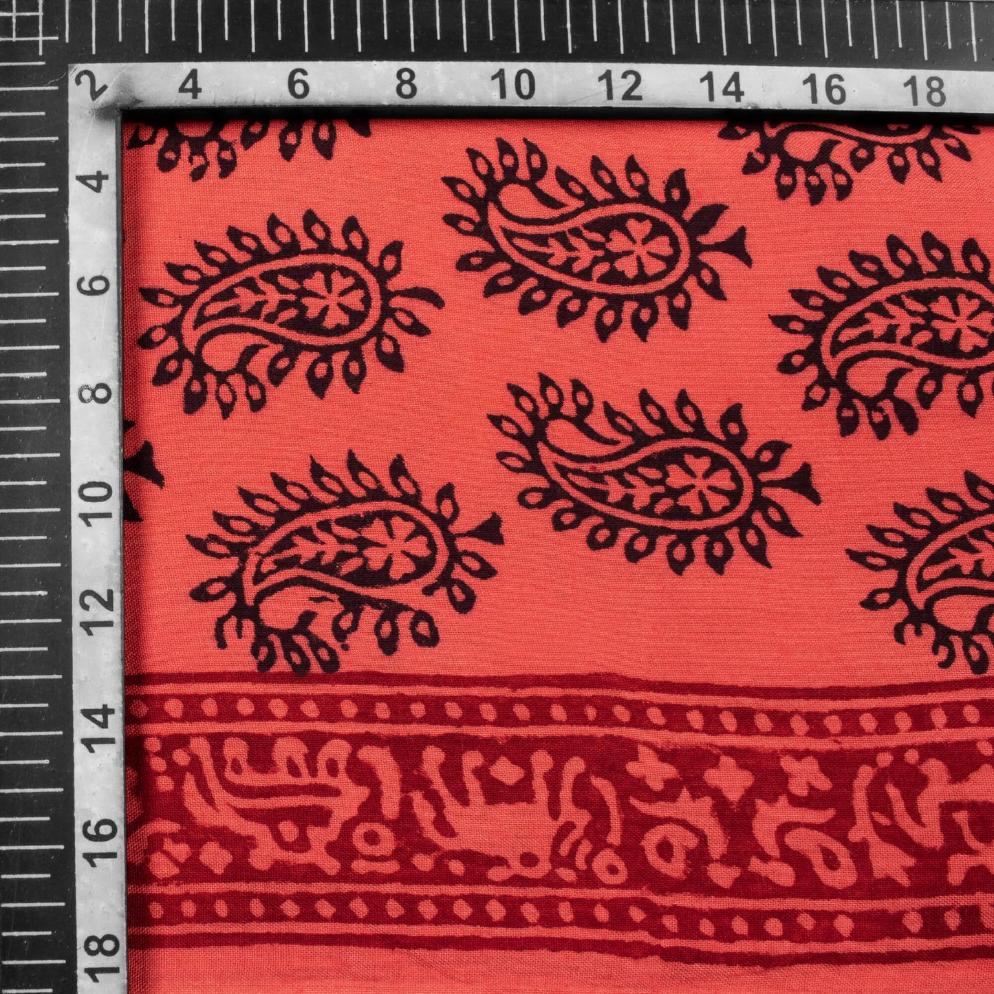 Indian Red And Black Paisely Pattern Bagh Print Handblock Natural Dye Rayon Fabric