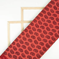 Indian Red And Black Paisely Pattern Bagh Print Handblock Natural Dye Rayon Fabric