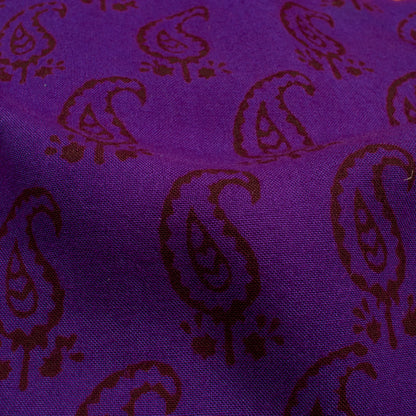 Grape Purple And Maroon Paisely Pattern Bagh Print Handblock Natural Dye Rayon Fabric
