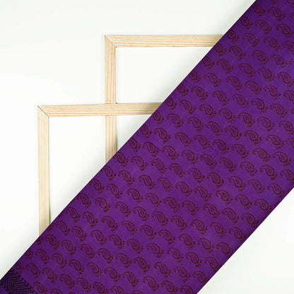 Grape Purple And Maroon Paisely Pattern Bagh Print Handblock Natural Dye Rayon Fabric