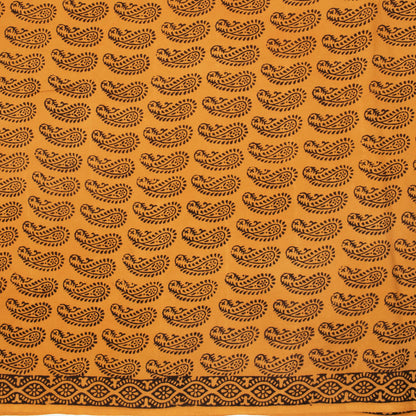 Dijon Yellow And Black Paisely Pattern Bagh Print Handblock Natural Dye Rayon Fabric