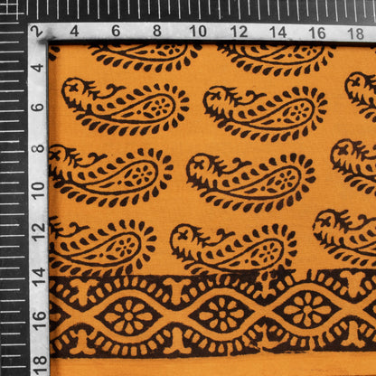 Dijon Yellow And Black Paisely Pattern Bagh Print Handblock Natural Dye Rayon Fabric