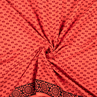 Dark Coral Orange And Maroon Botti Pattern Bagh Print Handblock Natural Dye Rayon Fabric