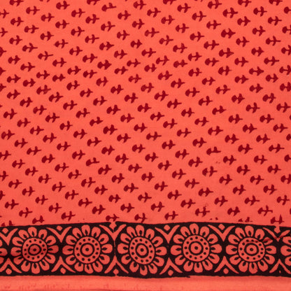 Dark Coral Orange And Maroon Botti Pattern Bagh Print Handblock Natural Dye Rayon Fabric