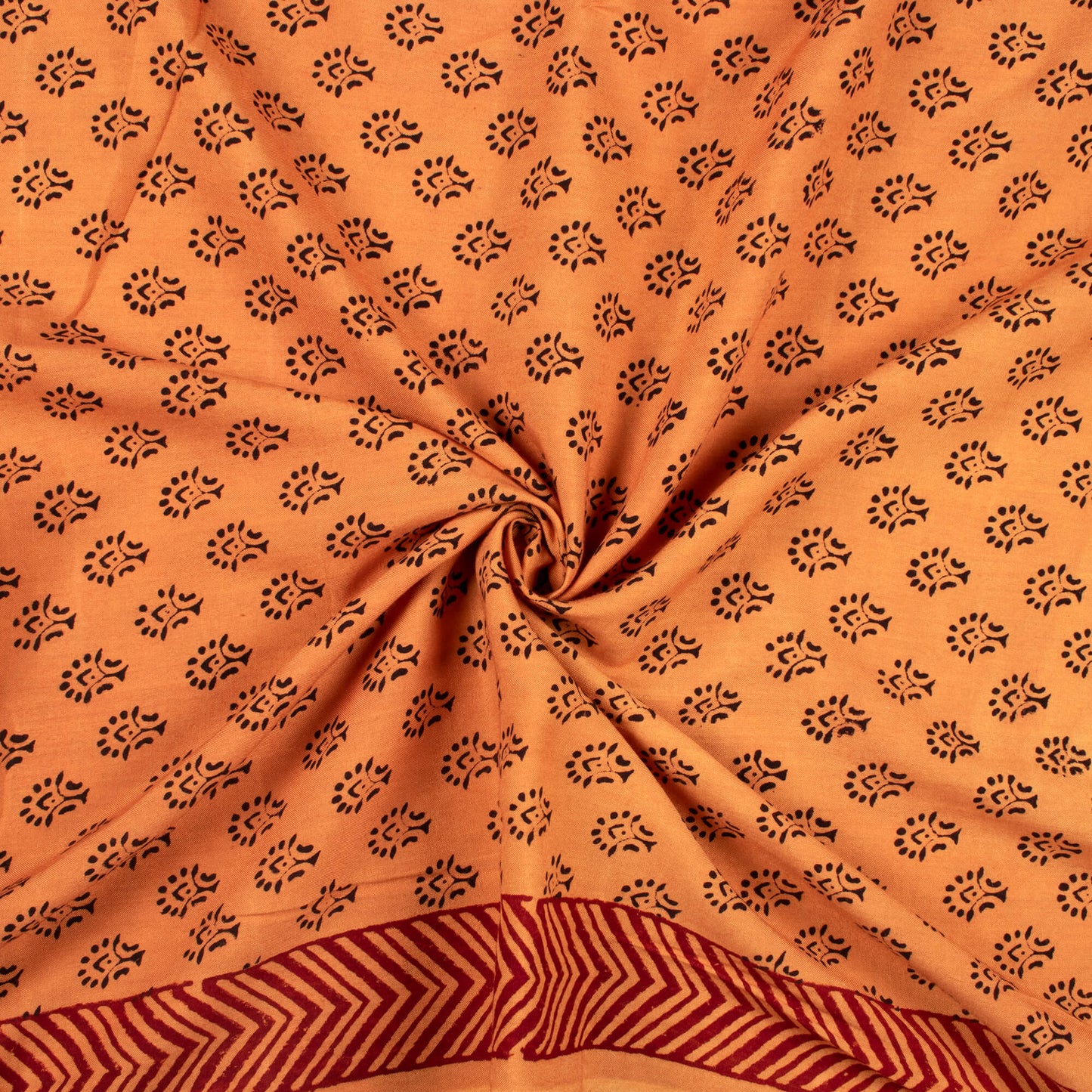 Cider Orange And Black Botti Pattern Bagh Print Handblock Natural Dye Rayon Fabric