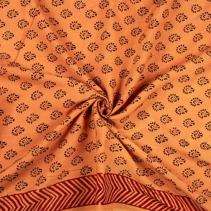 Cider Orange And Black Botti Pattern Bagh Print Handblock Natural Dye Rayon Fabric