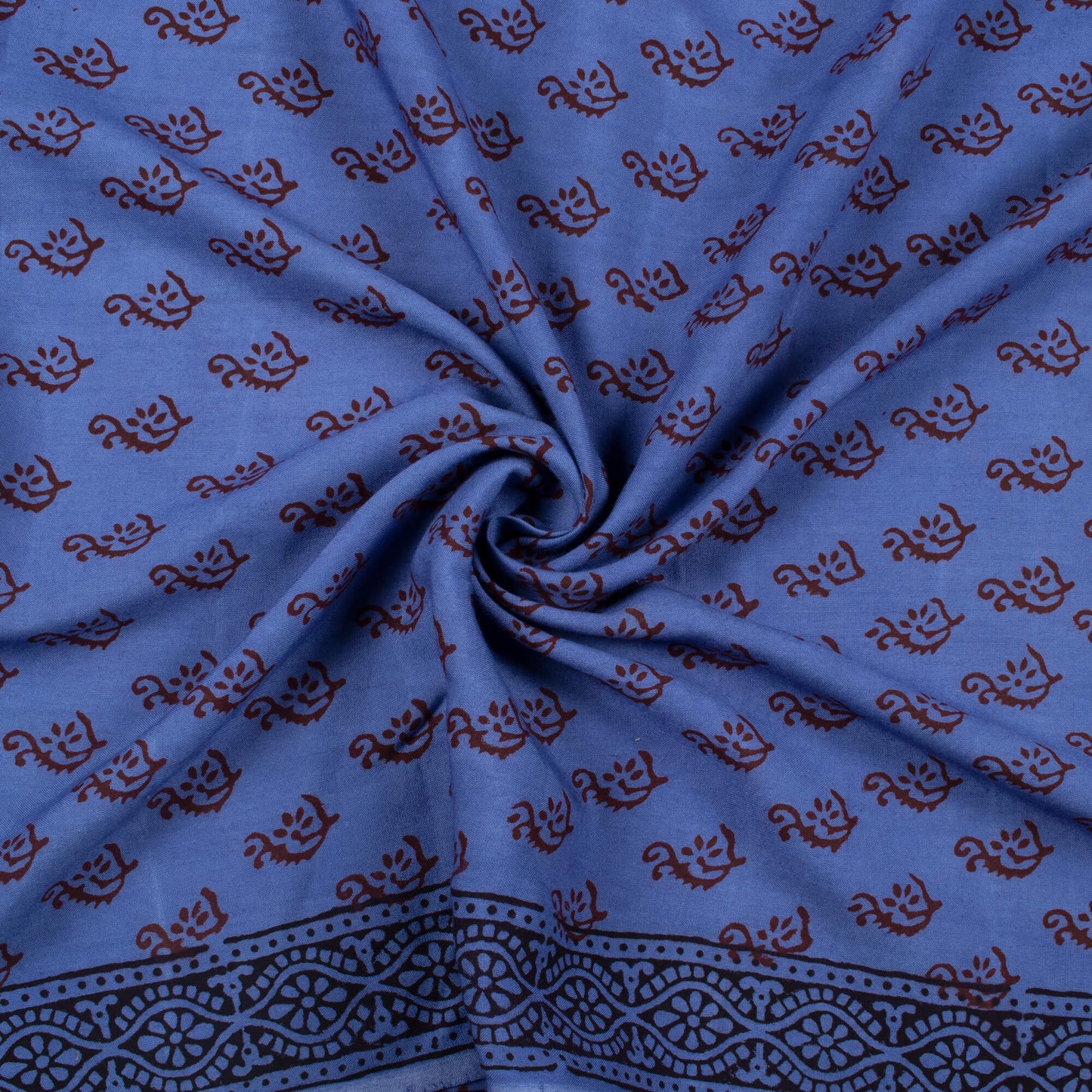 Regal Blue And Dark Purple Botti Pattern Bagh Print Handblock Natural Dye Rayon Fabric