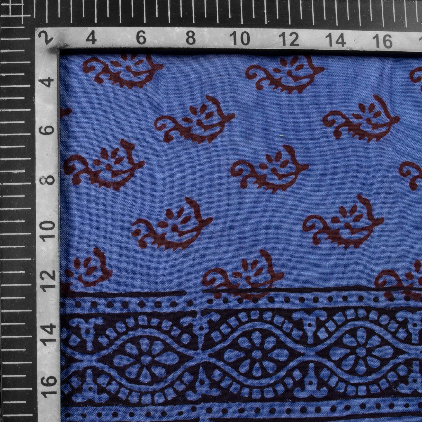 Regal Blue And Dark Purple Botti Pattern Bagh Print Handblock Natural Dye Rayon Fabric