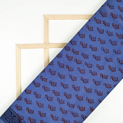 Regal Blue And Dark Purple Botti Pattern Bagh Print Handblock Natural Dye Rayon Fabric