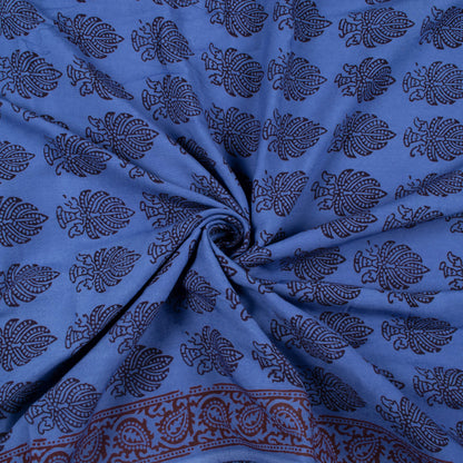 Yale Blue And Black Botti Pattern Bagh Print Handblock Natural Dye Rayon Fabric