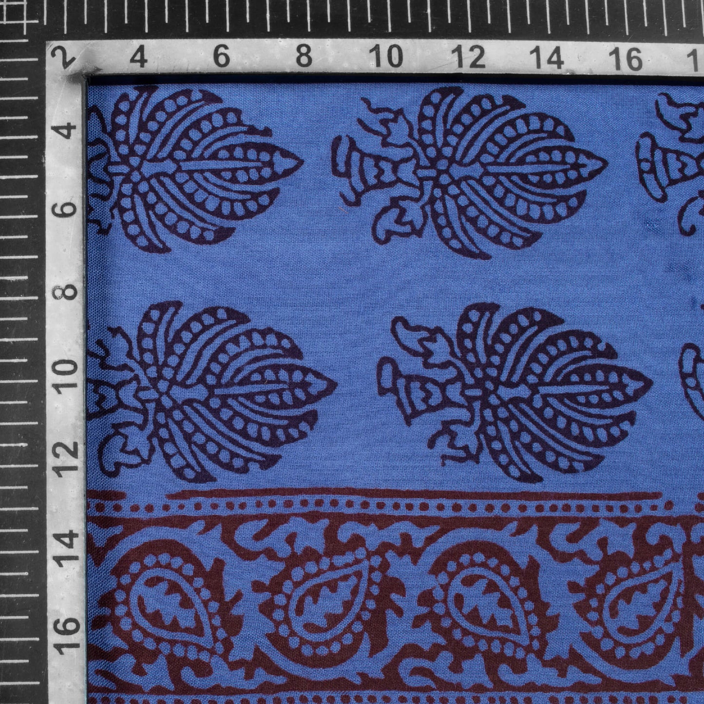 Yale Blue And Black Botti Pattern Bagh Print Handblock Natural Dye Rayon Fabric