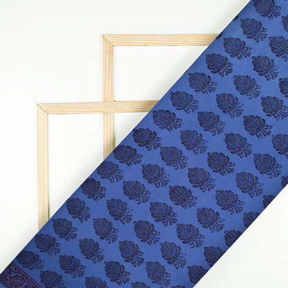 Yale Blue And Black Botti Pattern Bagh Print Handblock Natural Dye Rayon Fabric