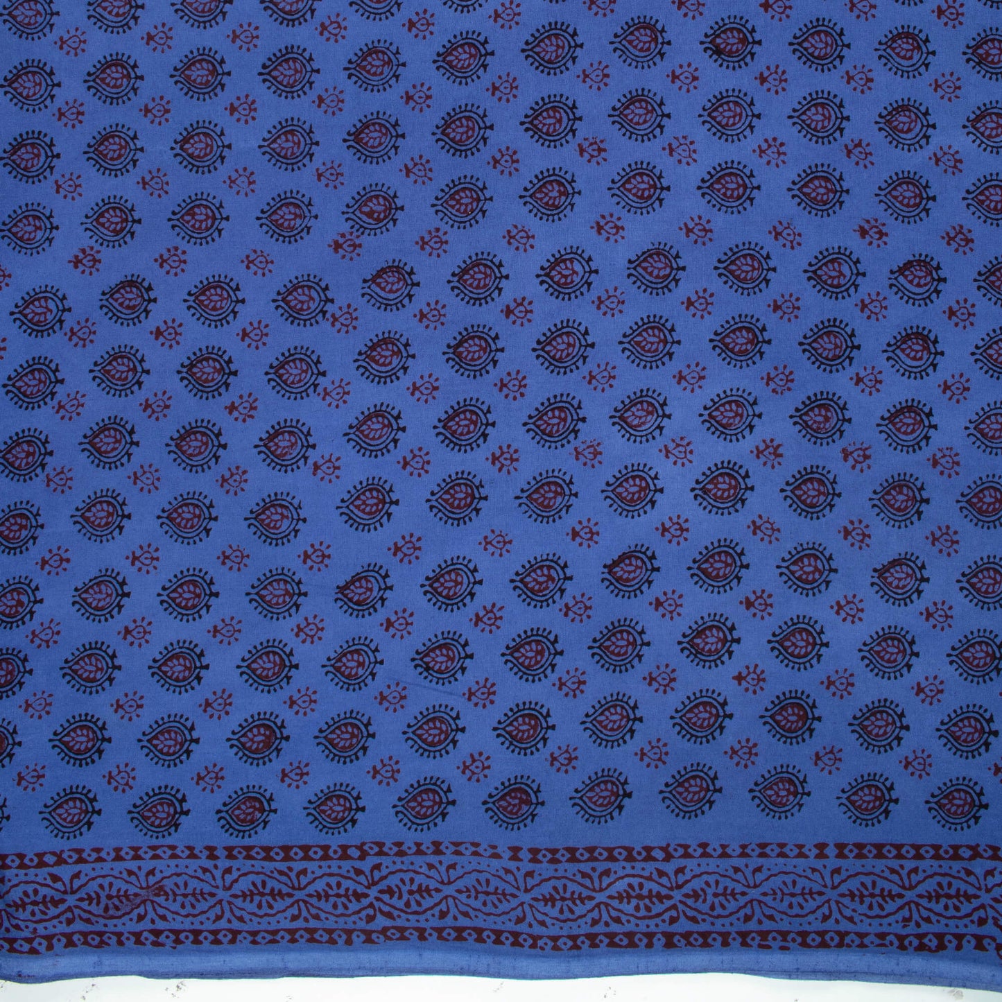 Yale Blue And Dark Purple Botti Pattern Bagh Print Handblock Natural Dye Rayon Fabric