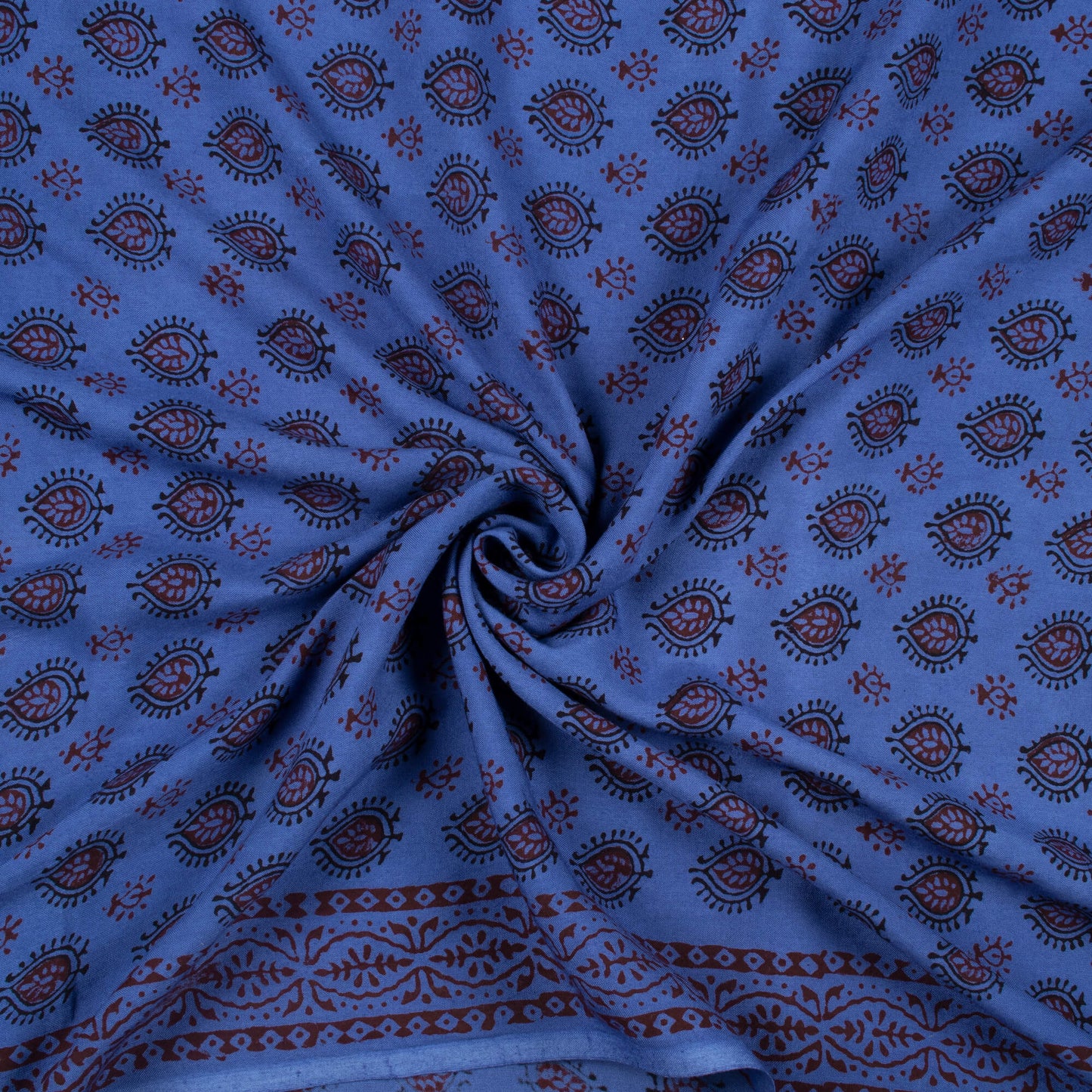 Yale Blue And Dark Purple Botti Pattern Bagh Print Handblock Natural Dye Rayon Fabric