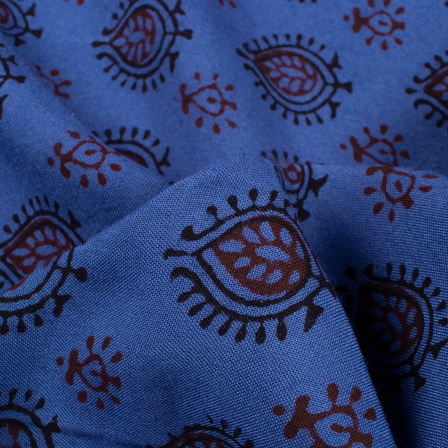 Yale Blue And Dark Purple Botti Pattern Bagh Print Handblock Natural Dye Rayon Fabric