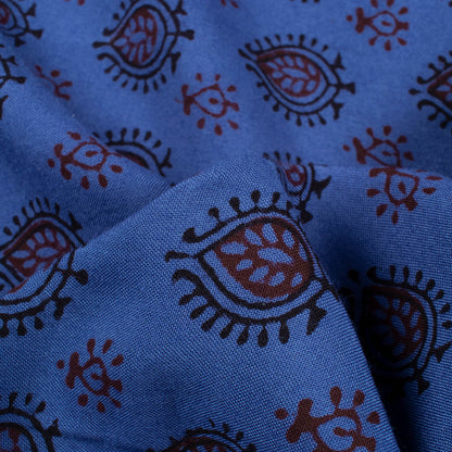 Yale Blue And Dark Purple Botti Pattern Bagh Print Handblock Natural Dye Rayon Fabric