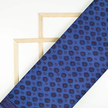 Yale Blue And Dark Purple Botti Pattern Bagh Print Handblock Natural Dye Rayon Fabric