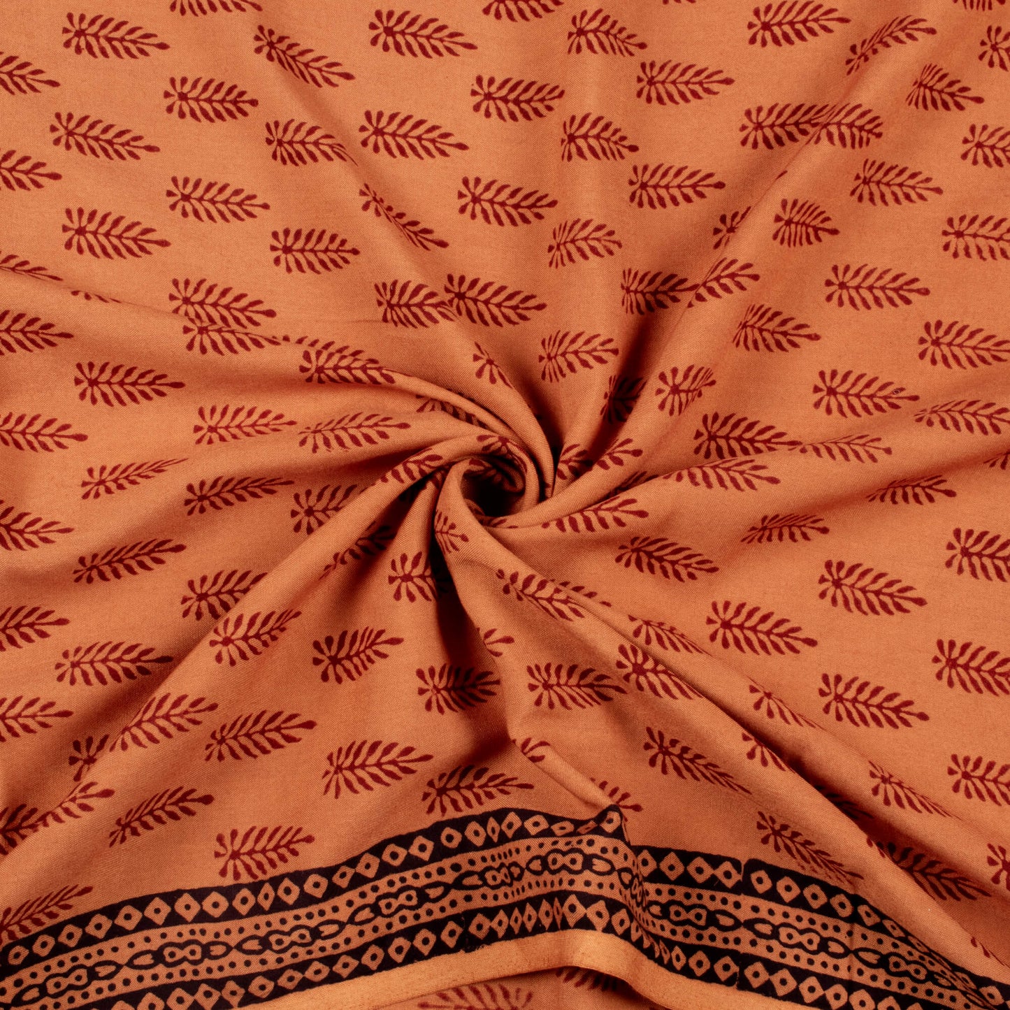 Cider Orange And Maroon Botti Pattern Bagh Print Handblock Natural Dye Rayon Fabric