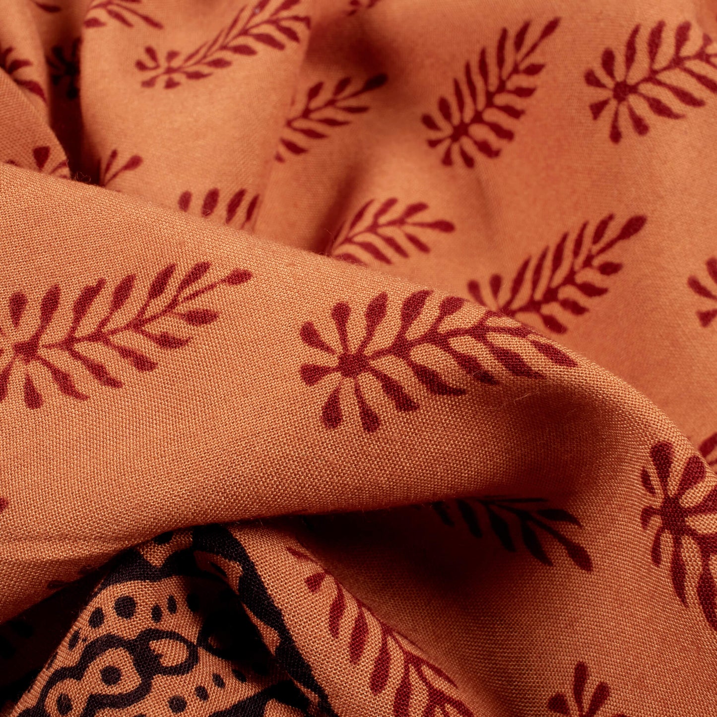 Cider Orange And Maroon Botti Pattern Bagh Print Handblock Natural Dye Rayon Fabric